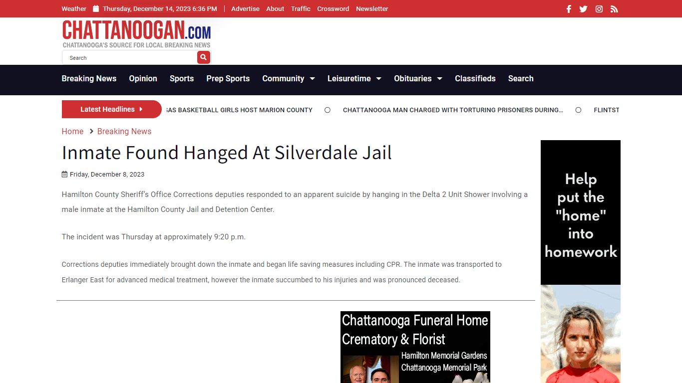 Inmate Found Hanged At Silverdale Jail - Chattanoogan.com